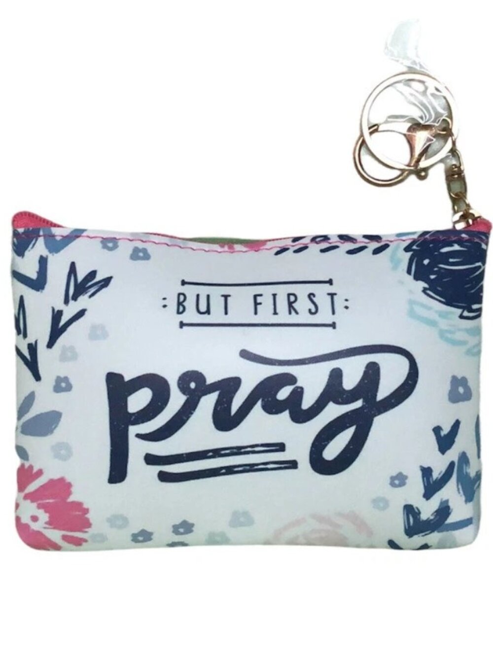 Inspirational Pray Coin Purse Women Girls Wallet Zipper Closure Keyring Blue
